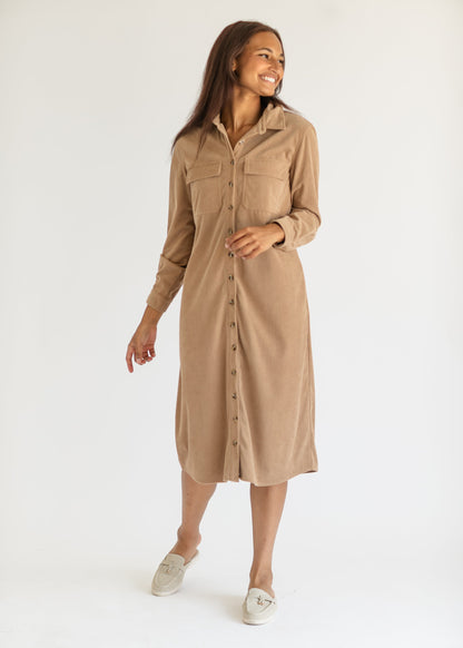 Anika Corduroy Midi Shirt Dress IC Dresses