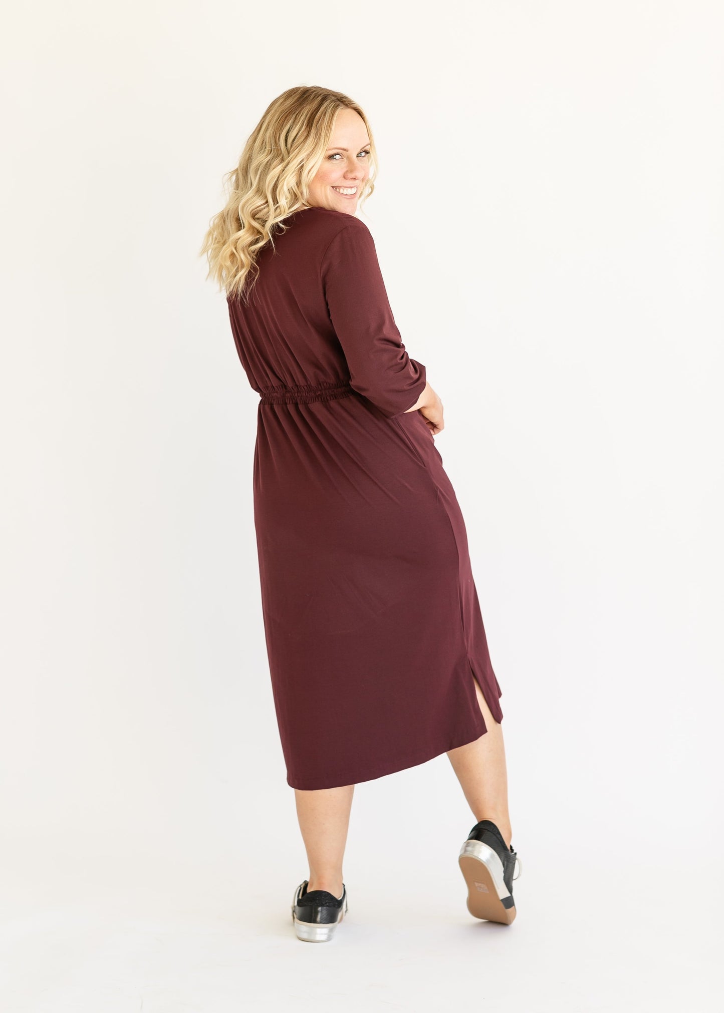 Ashley Long Sleeve Stretch Waist Midi Dress IC Dresses