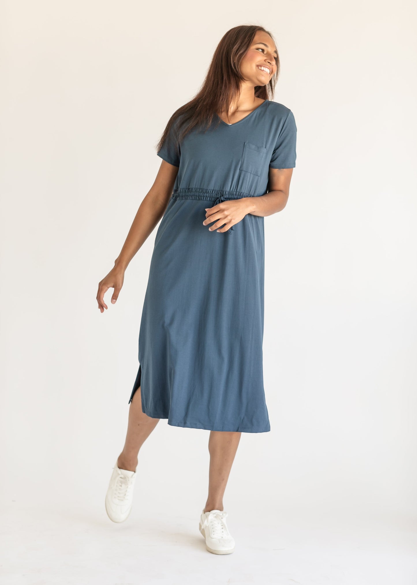 Ashley Short Sleeve Midi Dress IC Dresses Blue / XS