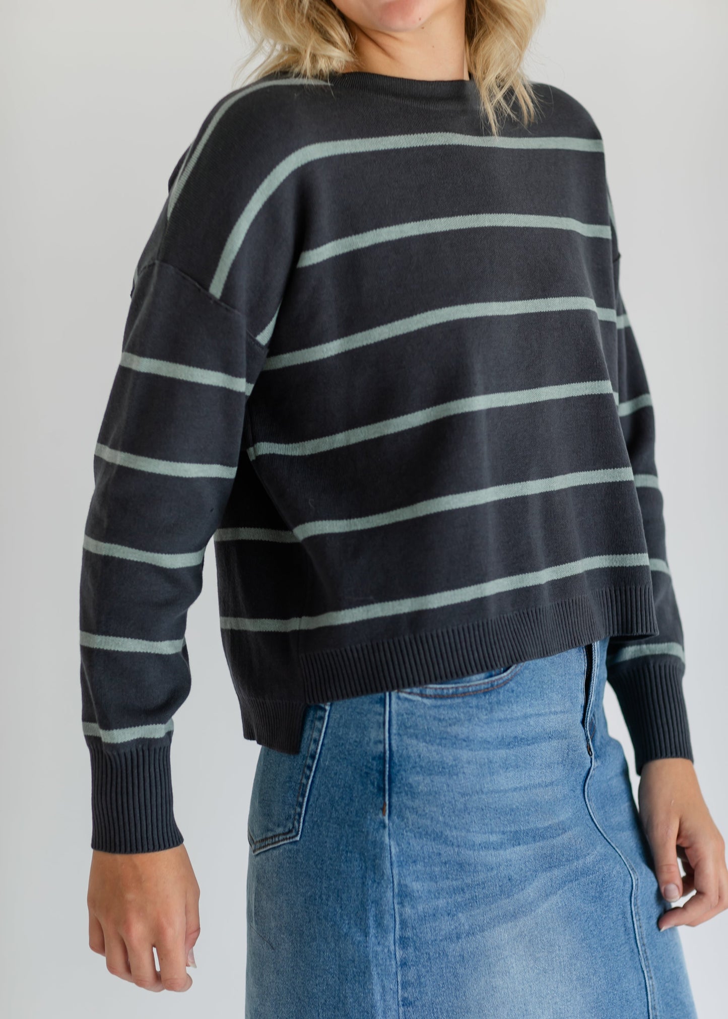 Athlea Striped Long Sleeve Knit Top FF Tops