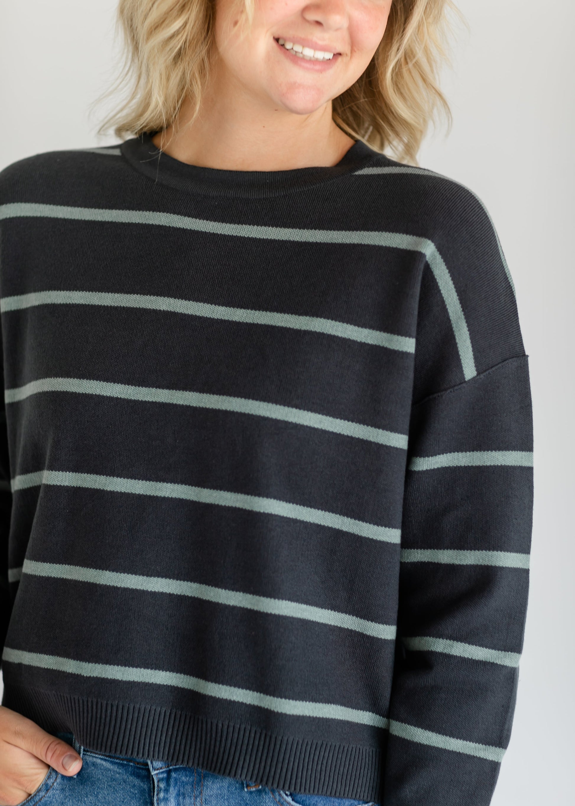 Athlea Striped Long Sleeve Knit Top FF Tops