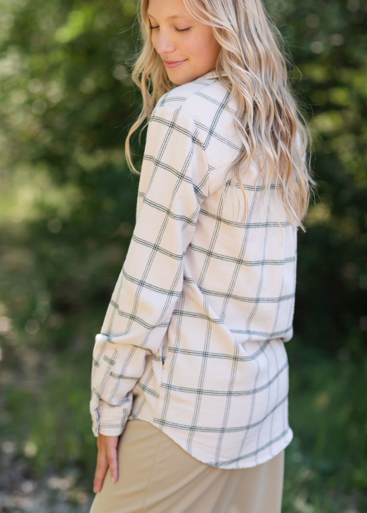 Audre Ivory + Green Plaid Shacket - FINAL SALE FF Tops