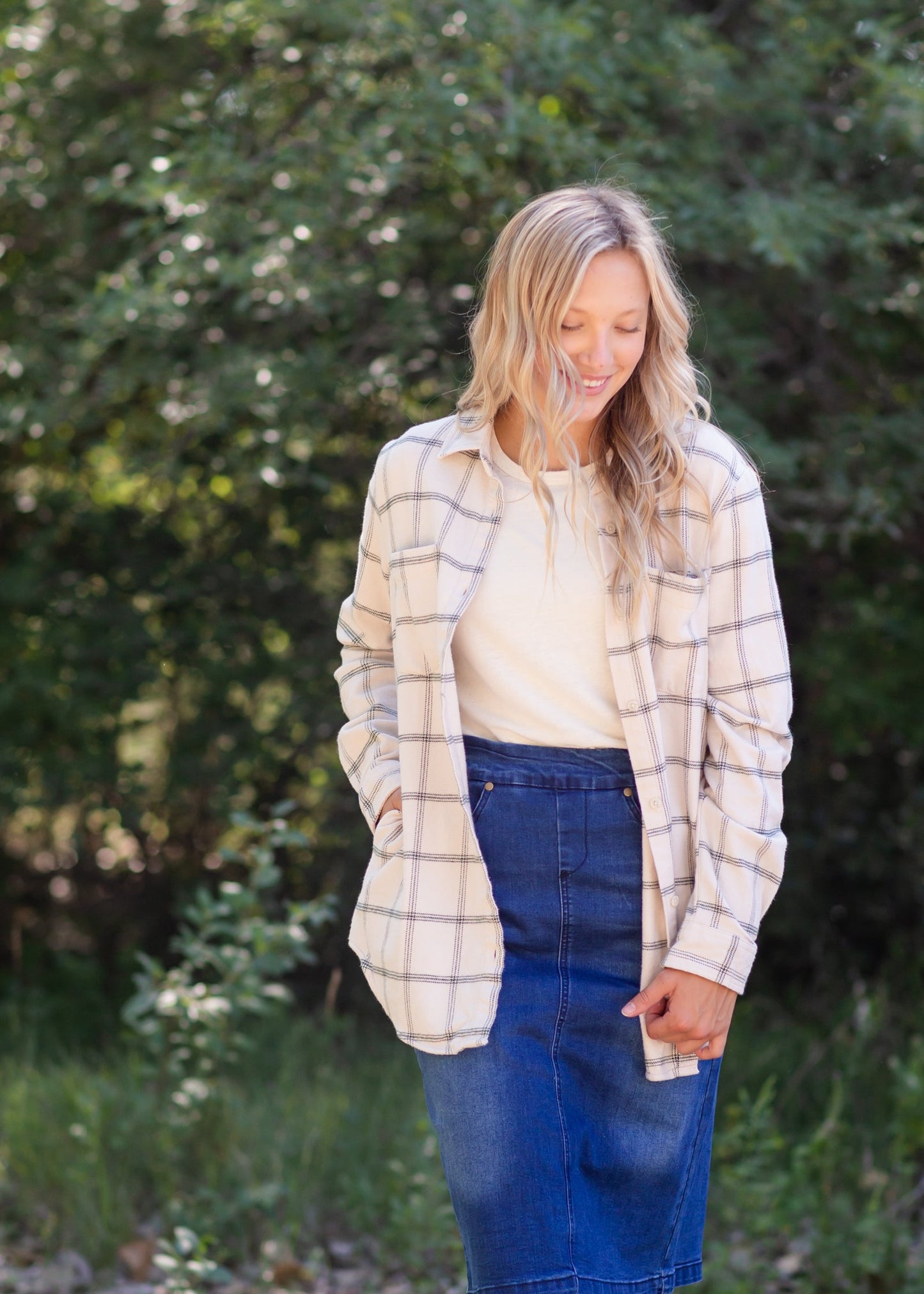 Audre Ivory + Green Plaid Shacket - FINAL SALE FF Tops