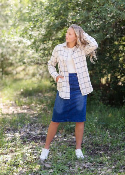 Audre Ivory + Green Plaid Shacket - FINAL SALE FF Tops