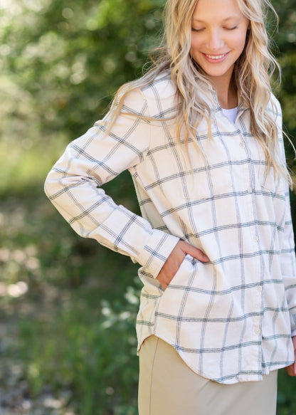 Audre Ivory + Green Plaid Shacket - FINAL SALE FF Tops