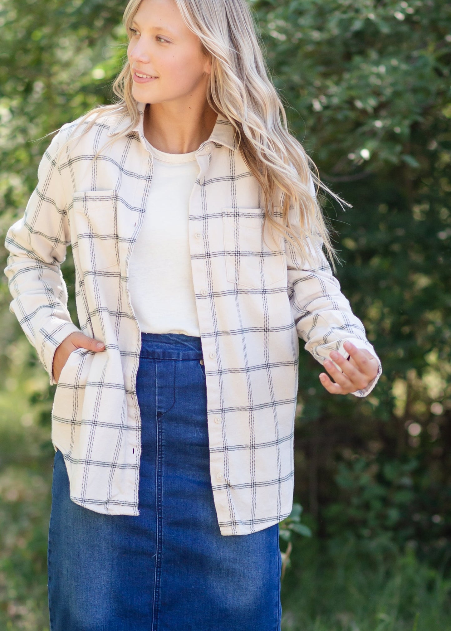 Audre Ivory + Green Plaid Shacket - FINAL SALE FF Tops