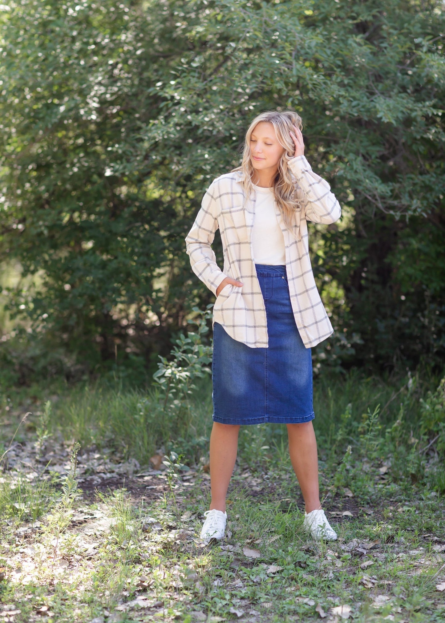 Audre Ivory + Green Plaid Shacket - FINAL SALE FF Tops