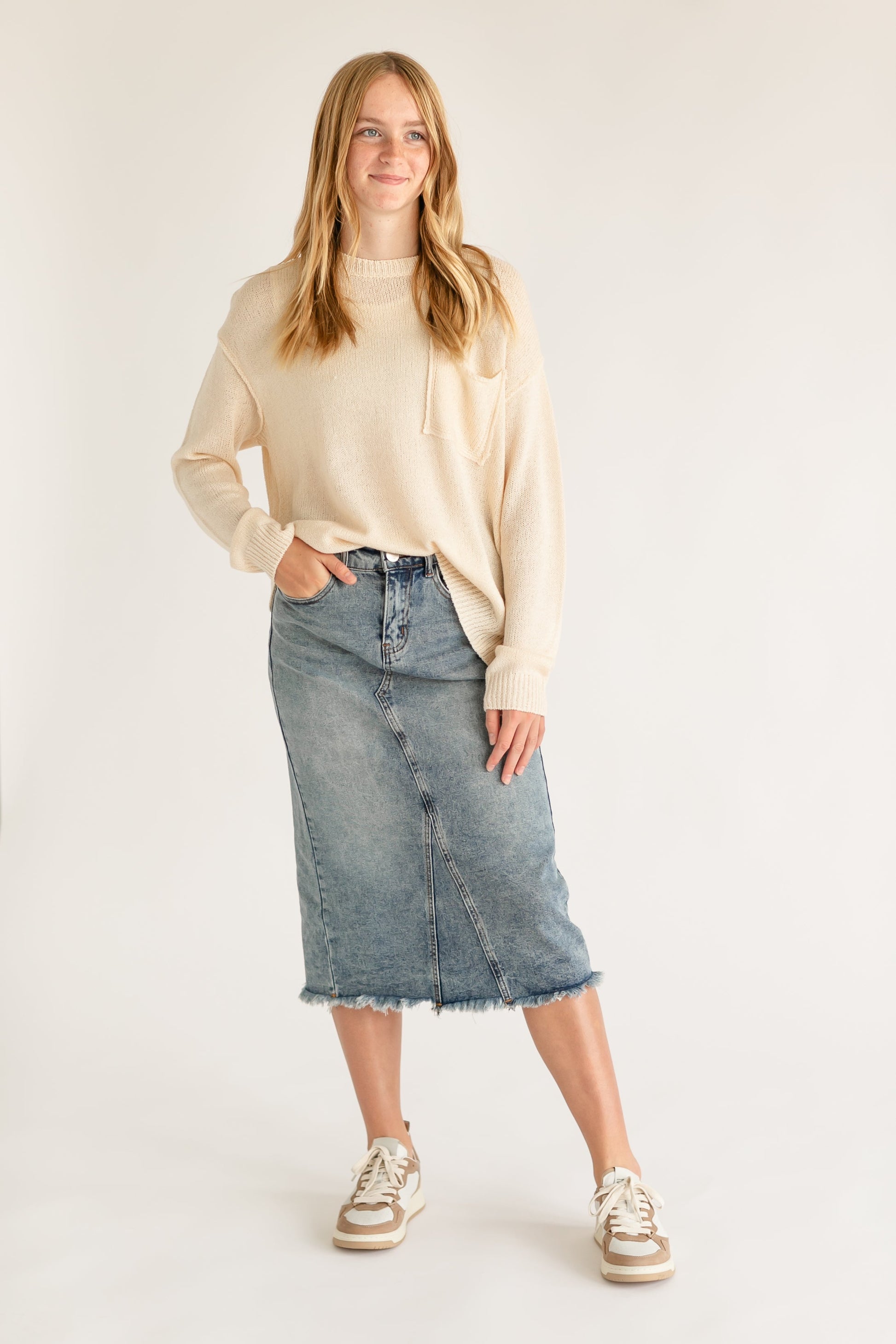 Avril A-Line Midi Denim Skirt FF Skirts