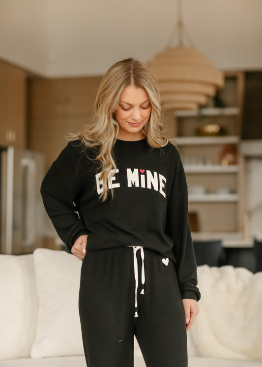 Be Mine Black Long Sleeve Soft Lounge Top FF Tops