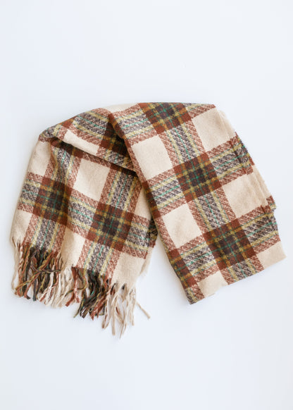 Beige Plaid Tassel Scarf Accessories