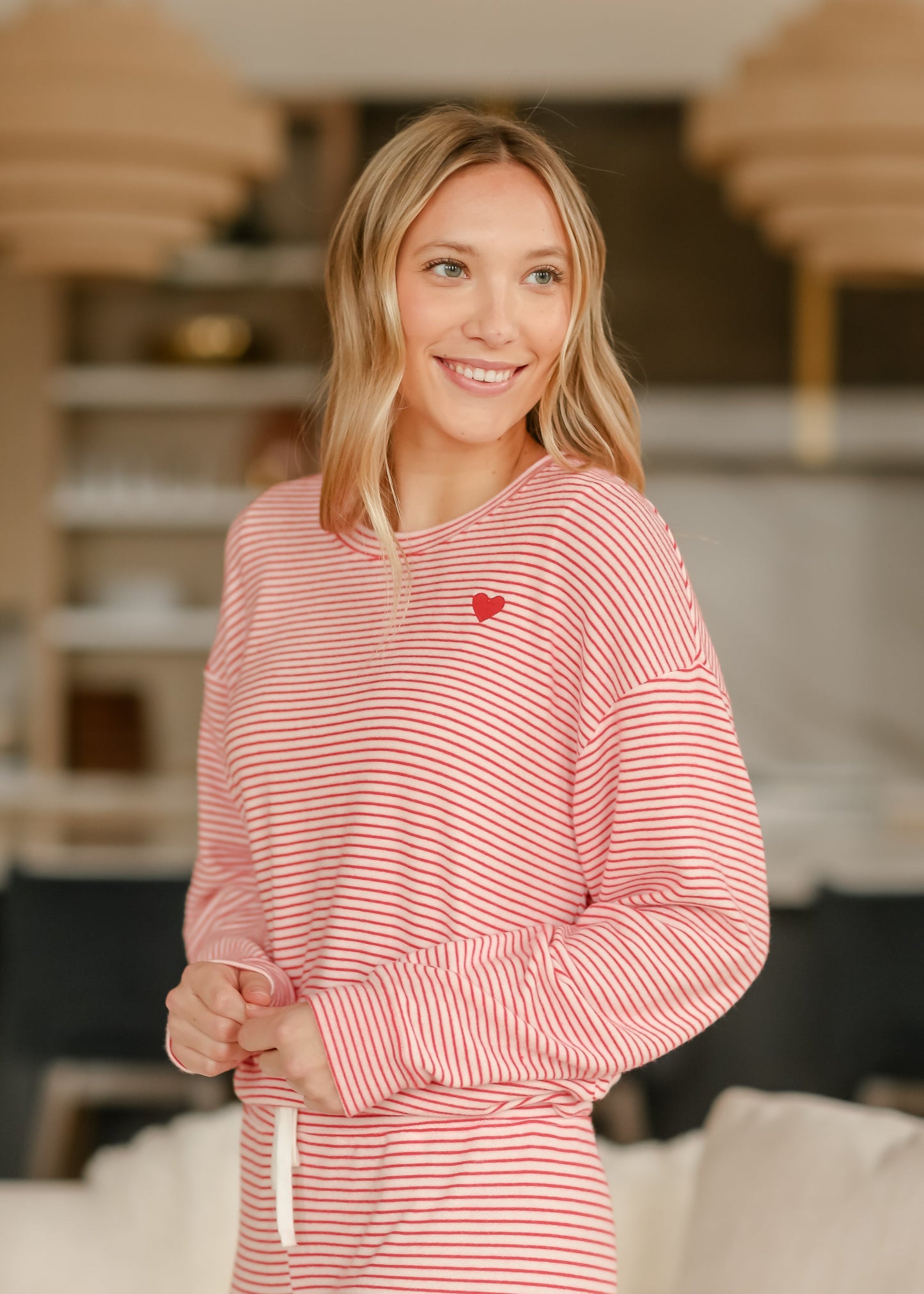 Bisous Stripe Long Sleeve Soft Lounge Top FF Tops