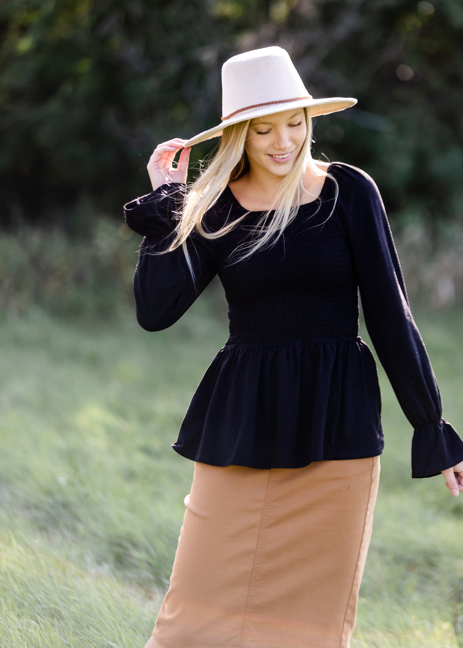 Black Long Sleeve Smocked Top - FINAL SALE FF Tops