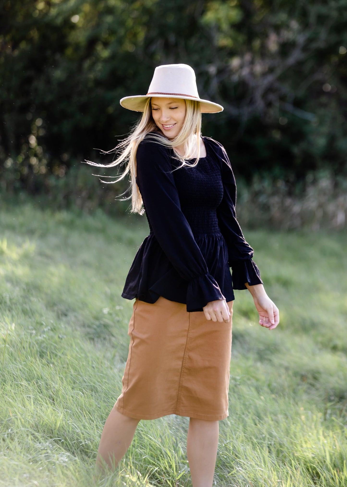 Black Long Sleeve Smocked Top - FINAL SALE FF Tops