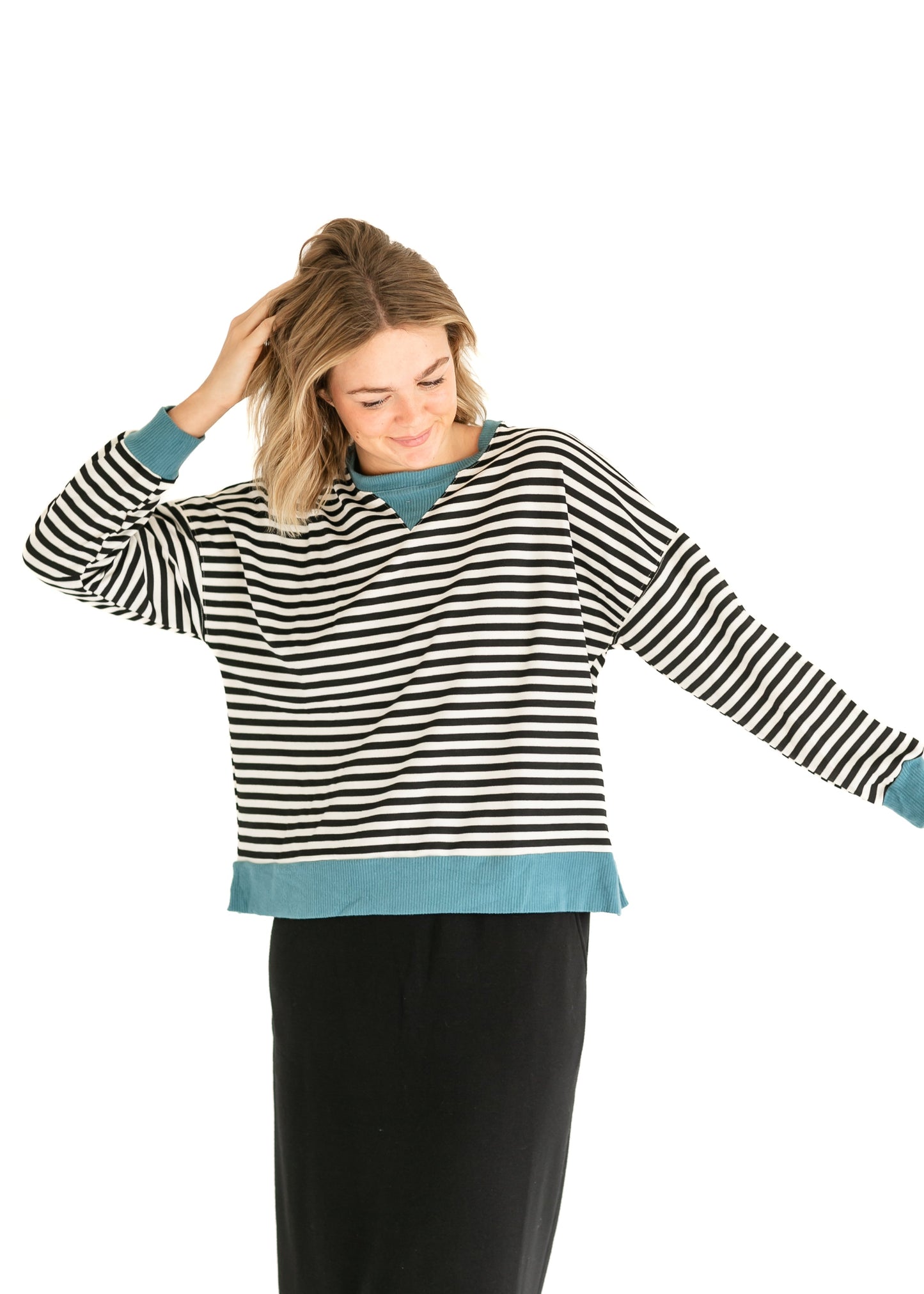 Black Stripe Turquoise Edge Top FF Tops