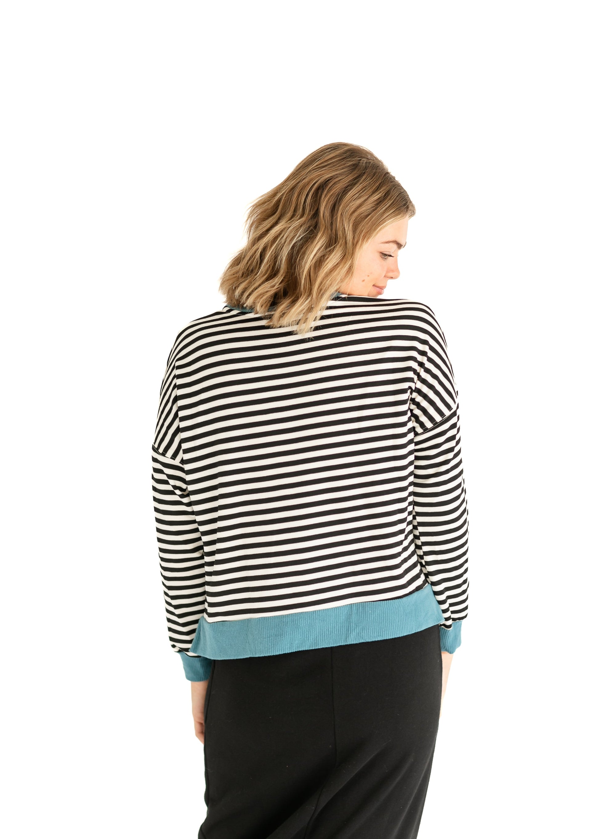 Black Stripe Turquoise Edge Top FF Tops