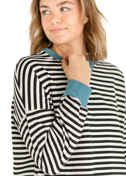 Black Stripe Turquoise Edge Top FF Tops