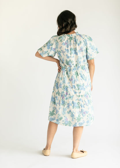 Blue Floral Ruffle Midi Dress FF Dresses