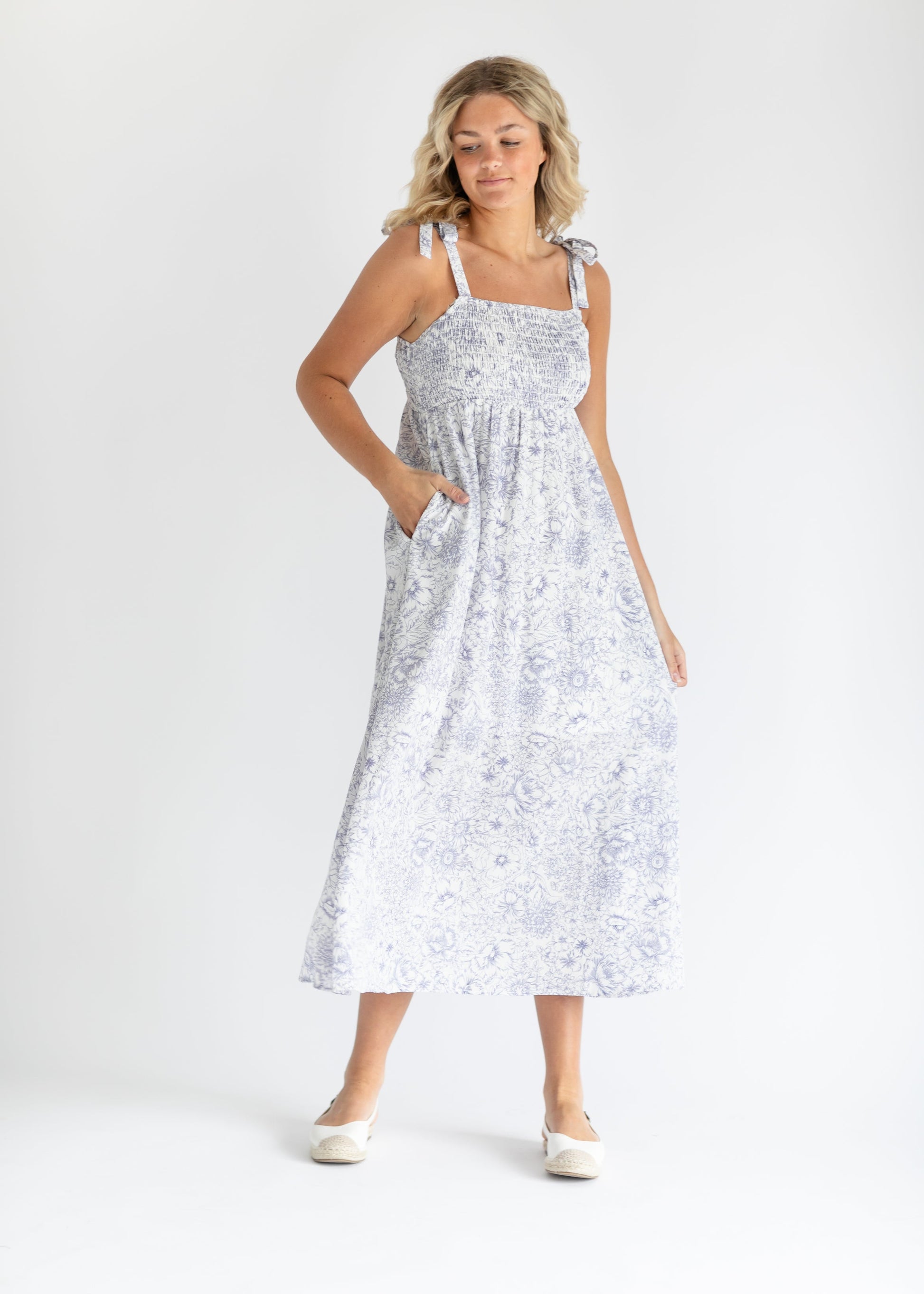 Blue Floral Tie Sleeve Maxi Dress FF Dresses