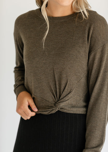 Boatneck Knotted Olive Sweater FF Tops