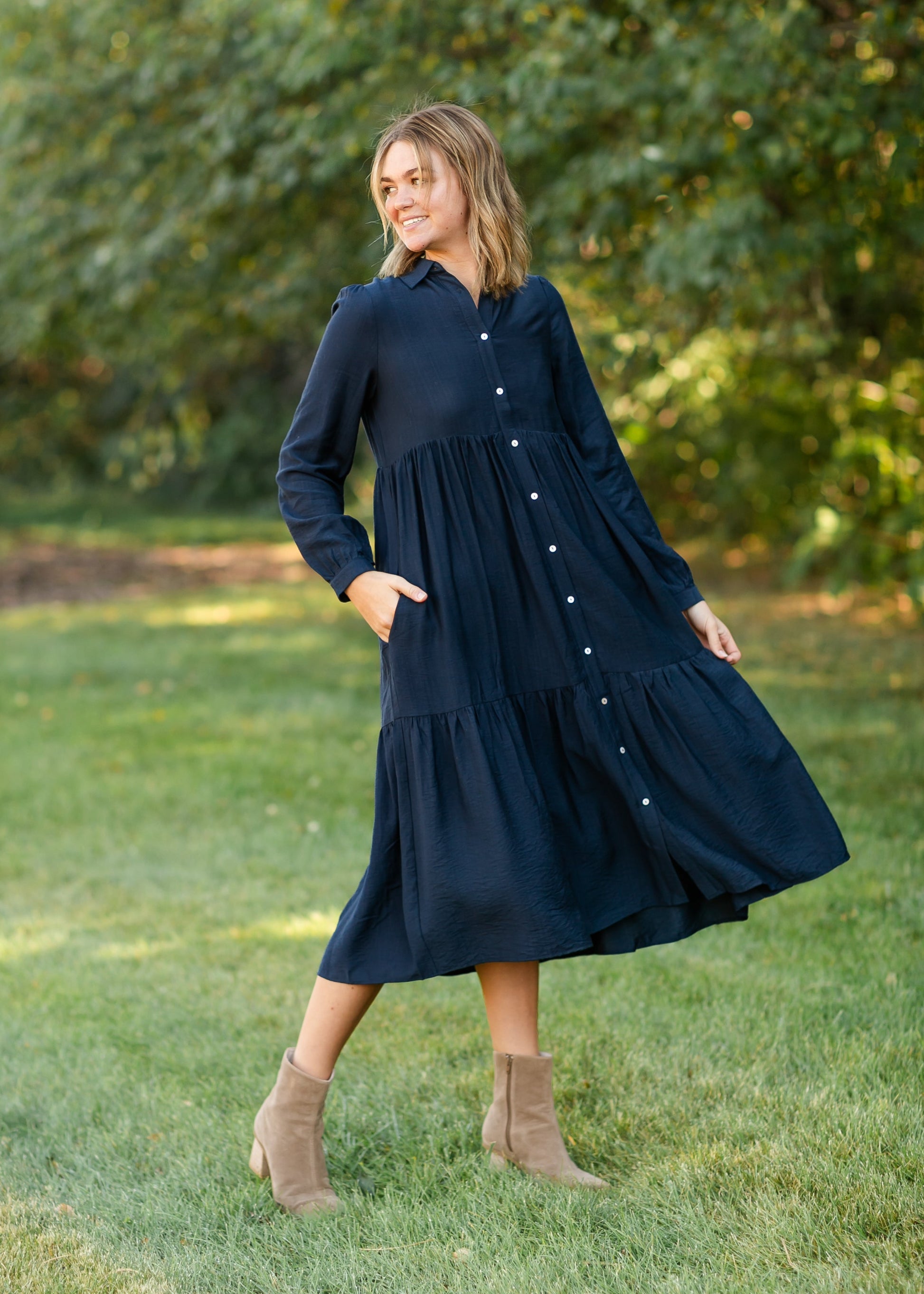 Button Down Long Sleeve Shirt Dress FF Dresses