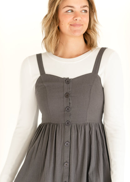 Button Front Charcoal Jumper Dress FF Dresses