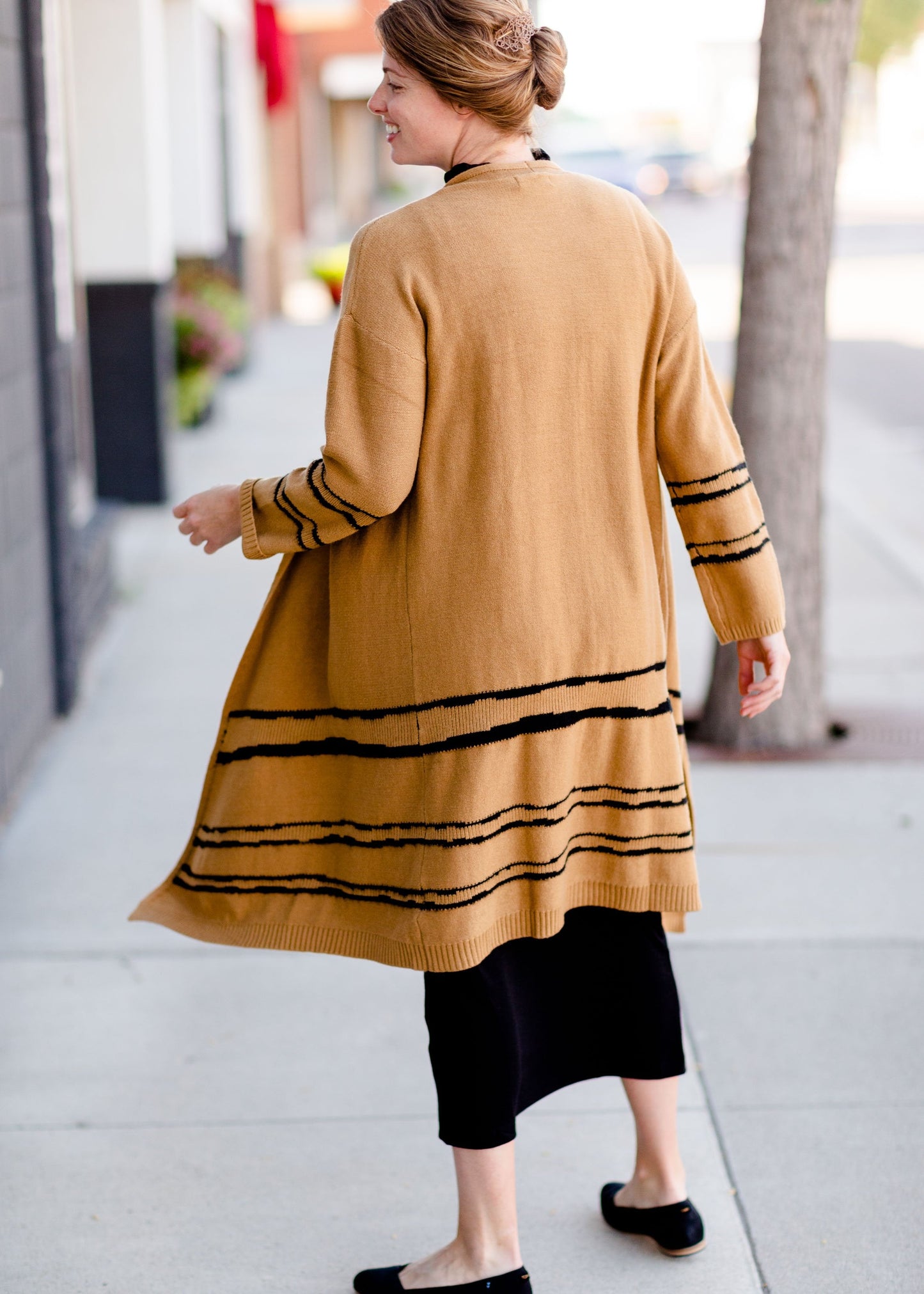 Camel + Black Print Long Cozy Cardigan FF Tops