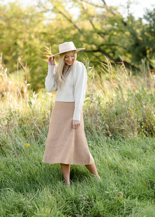 Camel Ribbed A Line Knit Midi Skirt - FINAL SALE FF Skirts