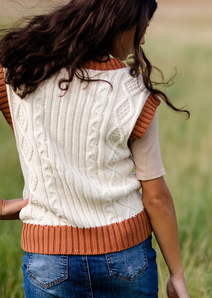 Camel Trimmed V Neck Sweater Vest - FINAL SALE FF Tops