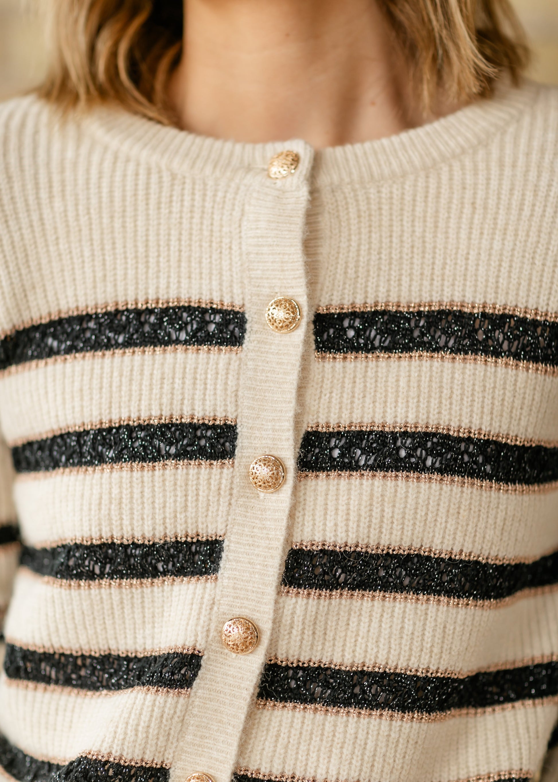 Carlotta Glitter Striped Button Front Cardigan FF Tops