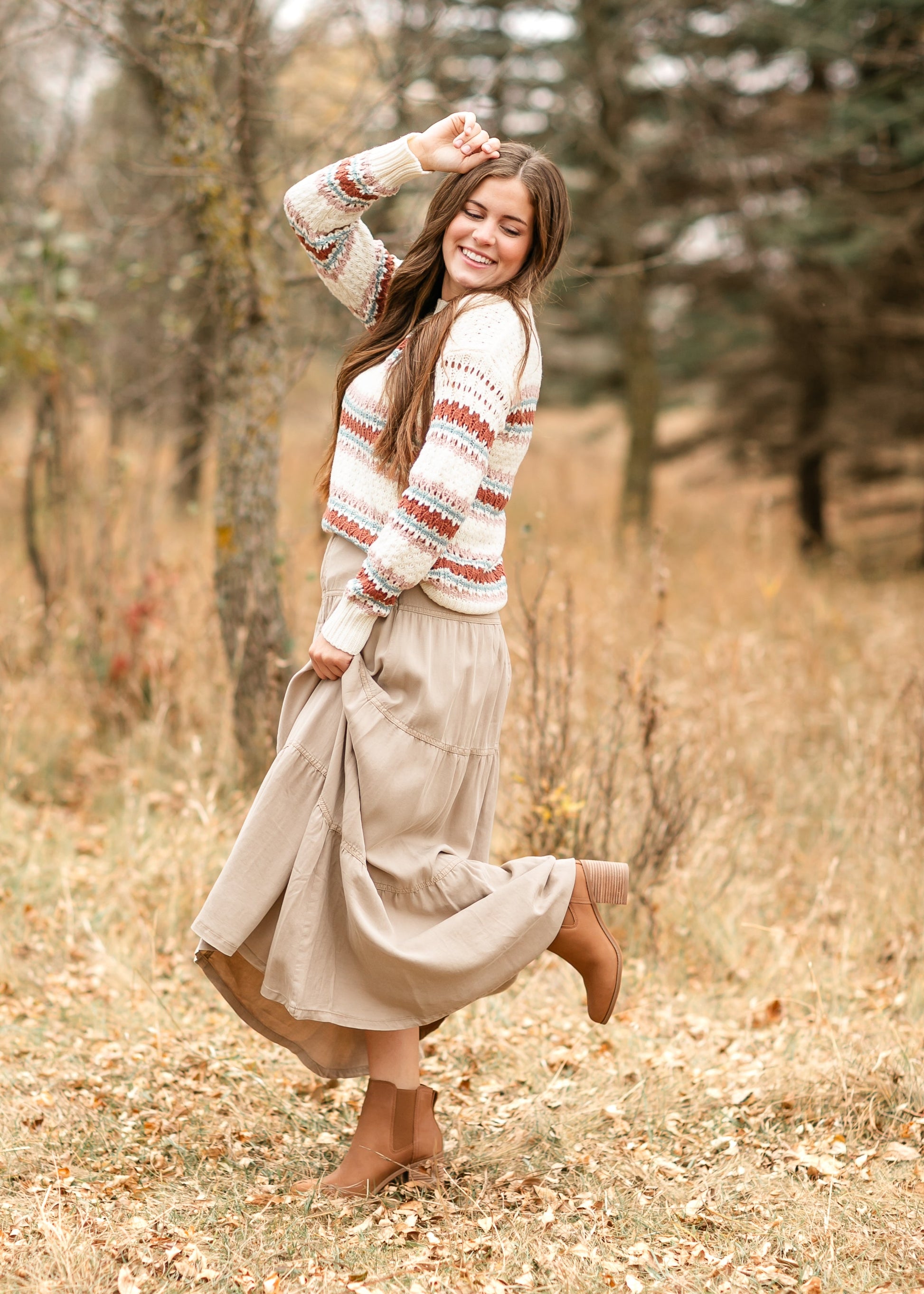 Chambray Tiered Colored Denim Skirt FF Skirts