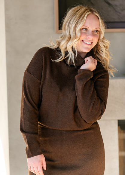 Chocolate Brown Turtleneck Sweater FF Tops