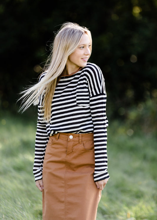 Contrast Stripe Long Sleeve Top - FINAL SALE FF Tops