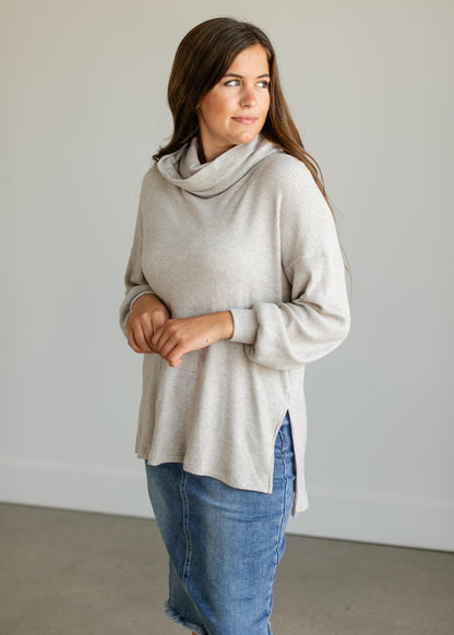 Cowl Neck Knit Waffle Top FF Tops