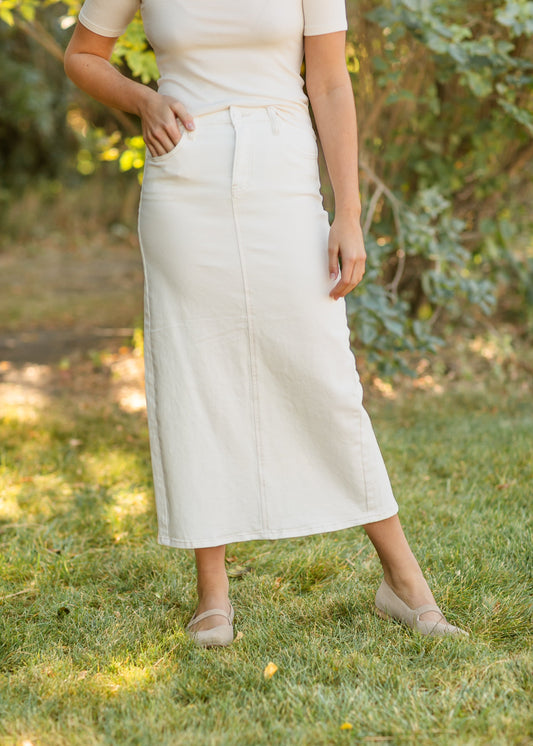 Cream Denim Maxi Skirt FF Skirts