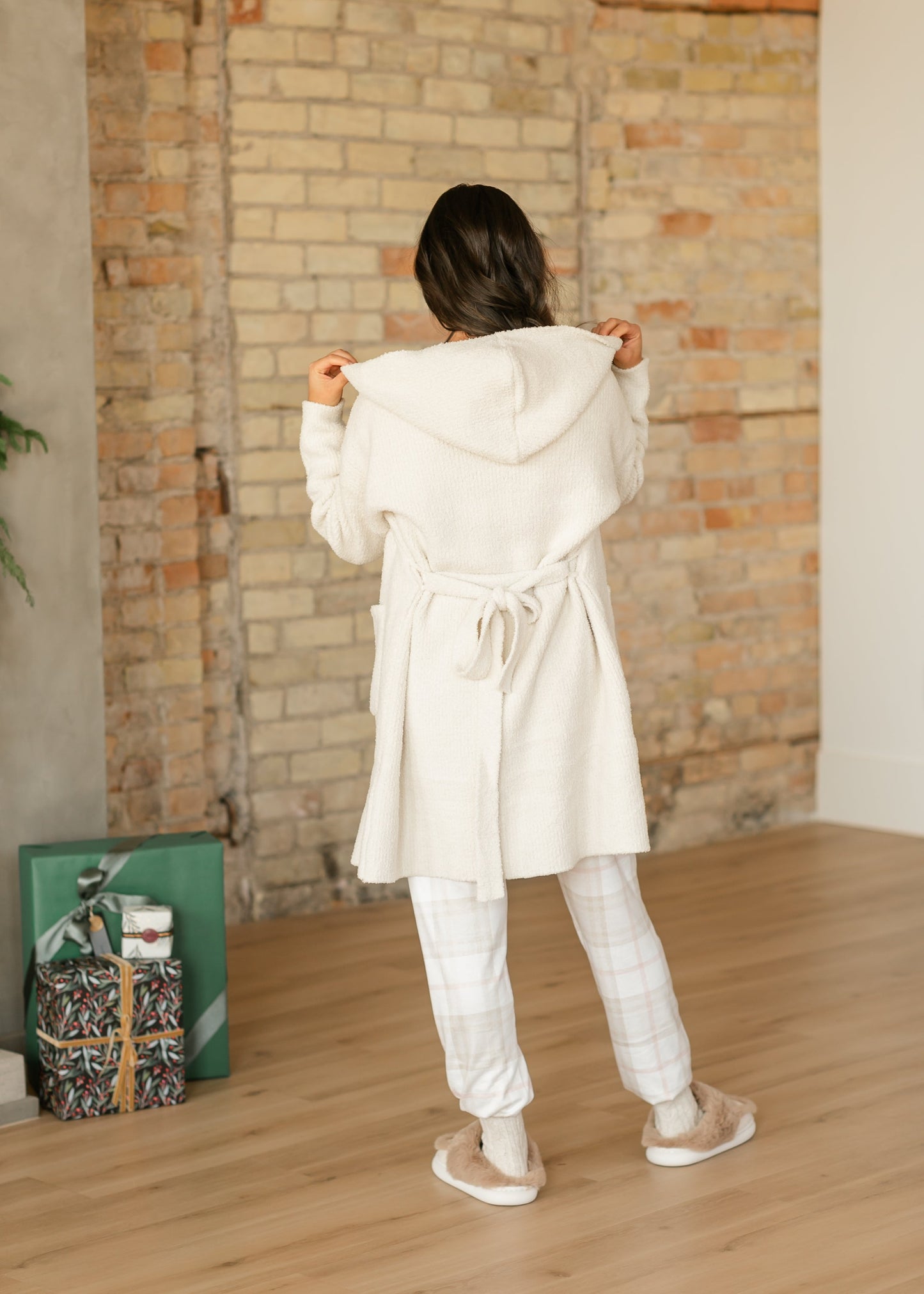 Cream Fleece Hooded Robe FF Home + Lifestyle