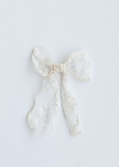 Cream Lace Bow Hair Barrette Accessories