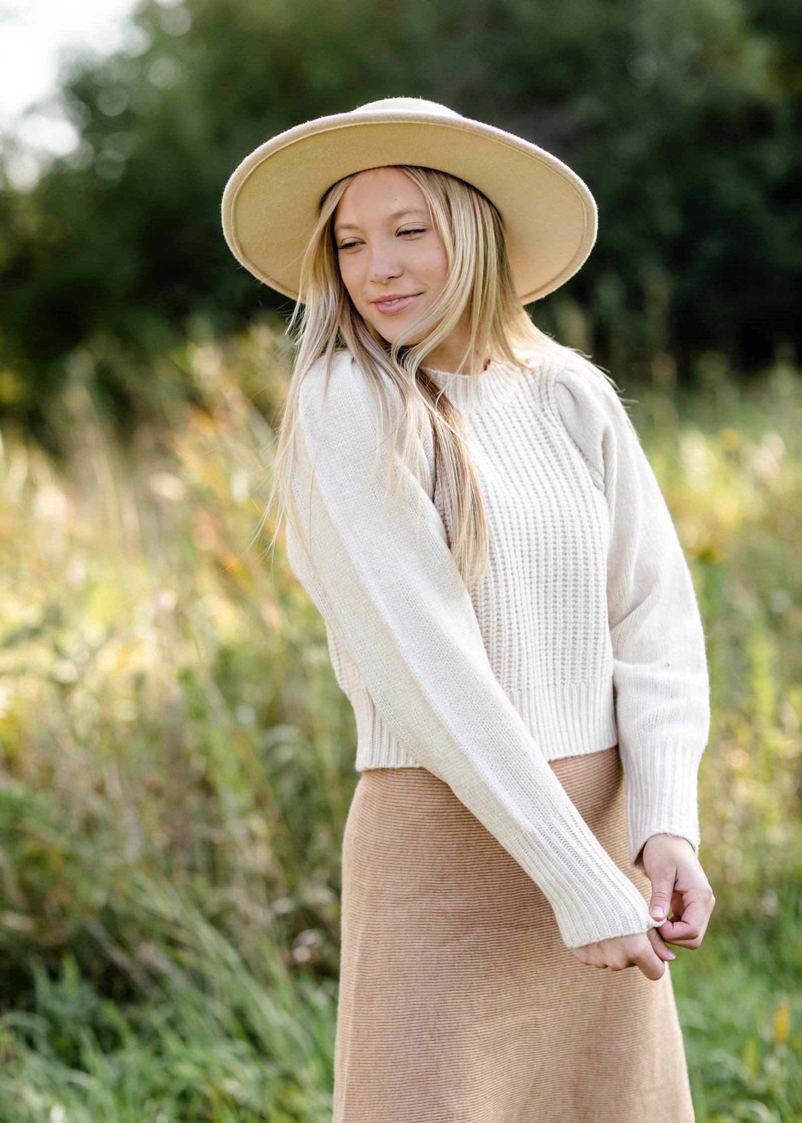 Cream Pleated Shoulder Ribbed Long Sleeve Sweater - FINAL SALE FF Tops