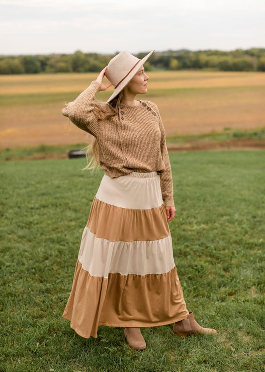 Cream + Tan Color Block Maxi Skirt - FINAL SALE FF Skirts