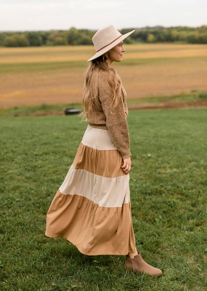 Cream + Tan Color Block Maxi Skirt - FINAL SALE FF Skirts