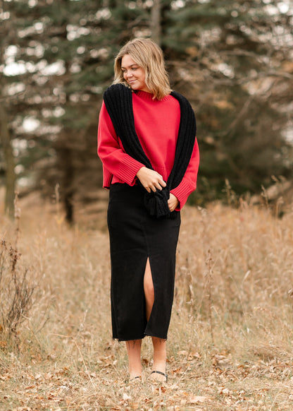 Crewneck Cherry Red Knit Sweater FF Tops