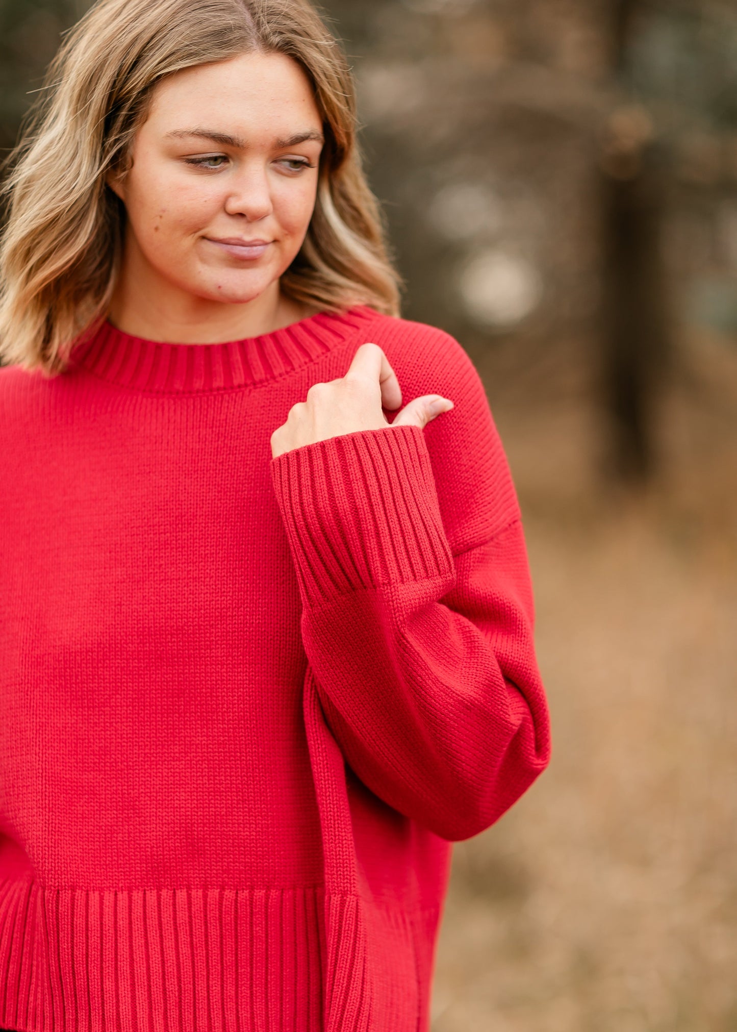 Crewneck Cherry Red Knit Sweater FF Tops