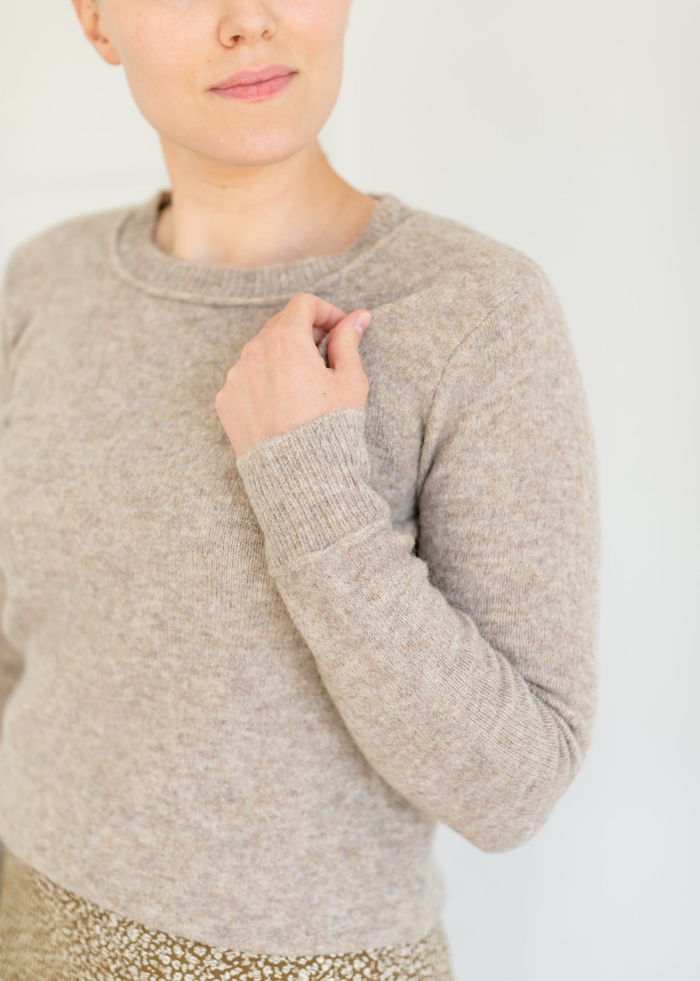 Crewneck Marled Knit Sweater FF Tops