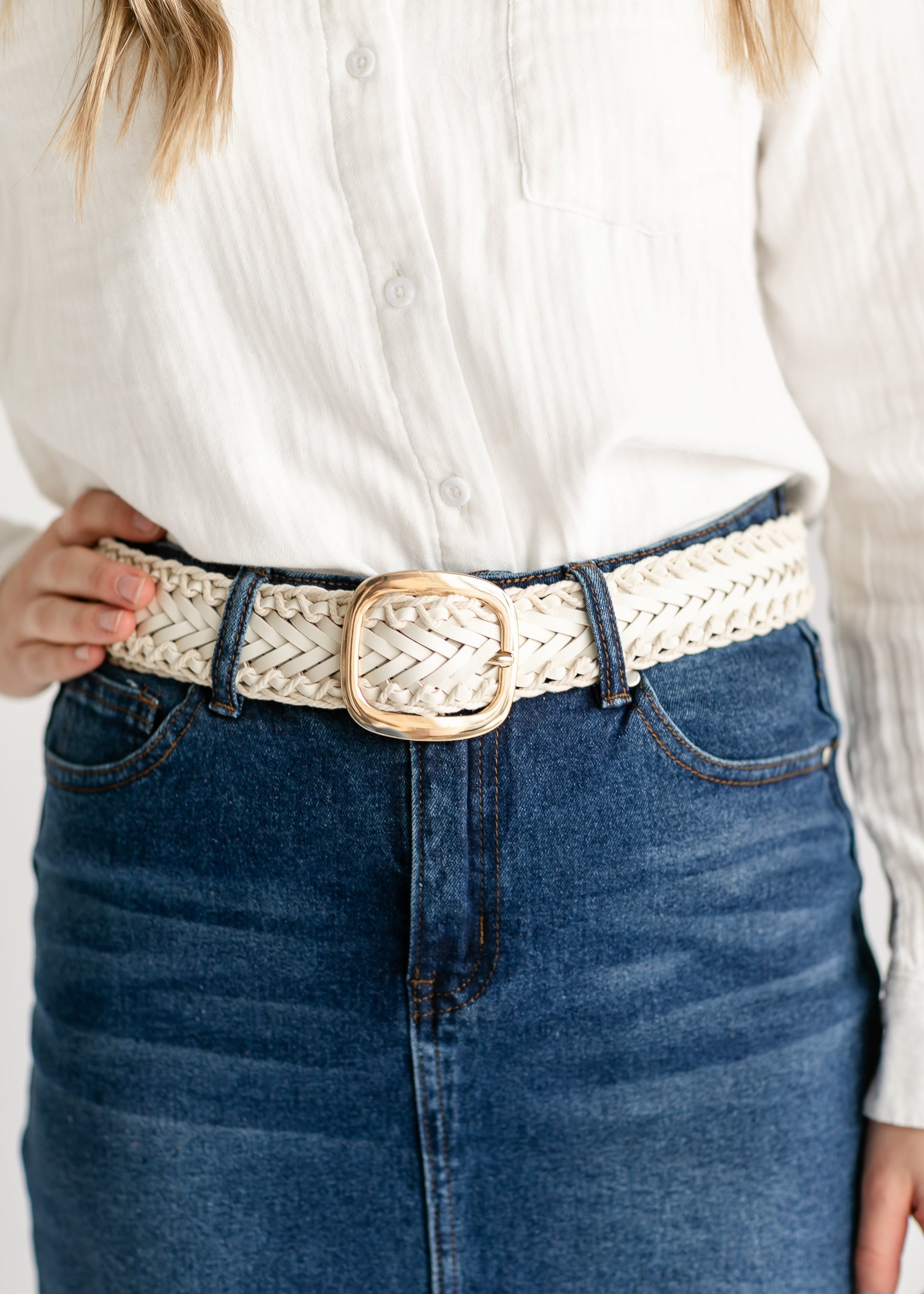 Crochet Trimmed Woven Leather Belt Accessories