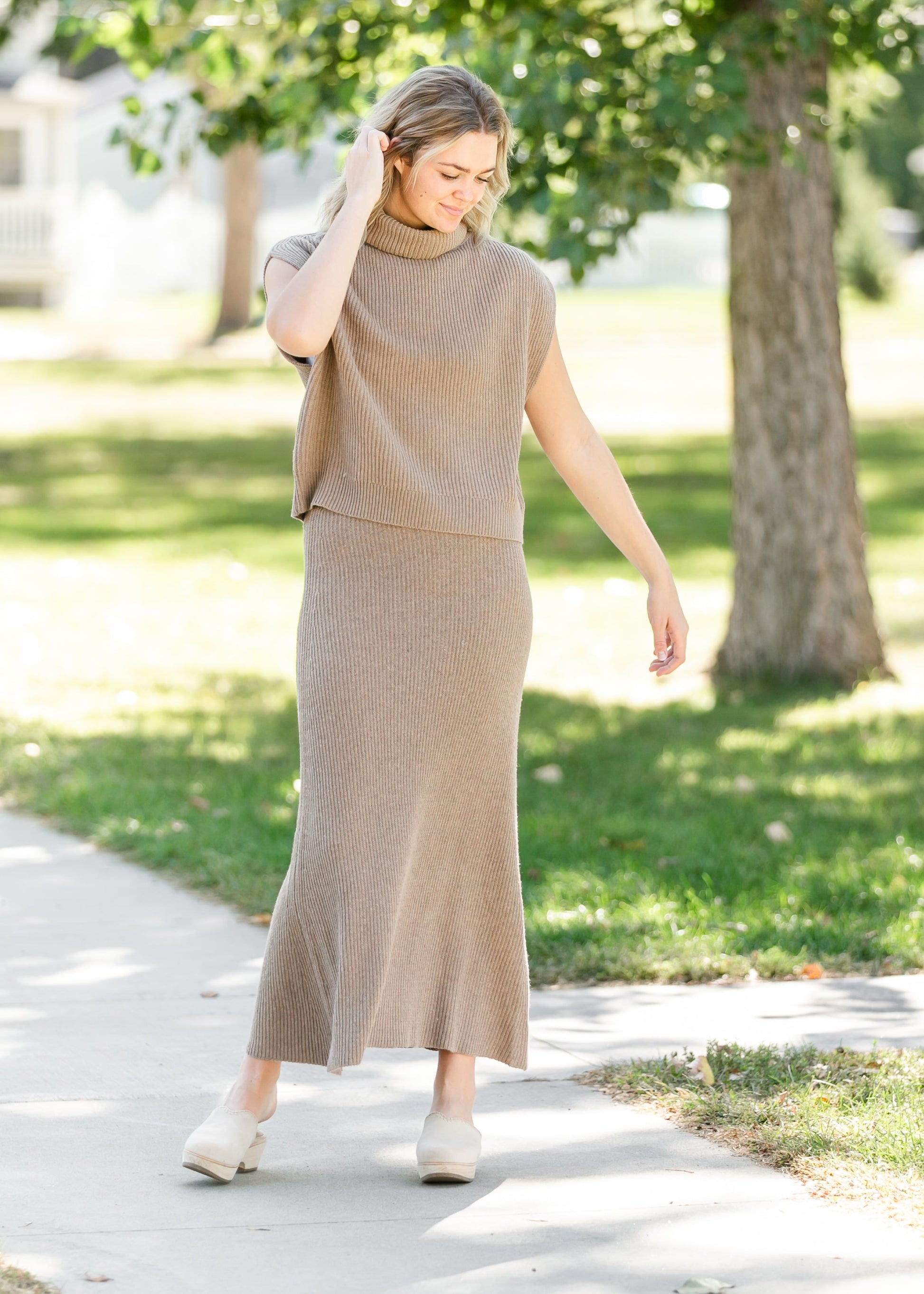 Dark Taupe Ribbed Sweater Midi Skirt FF Skirts