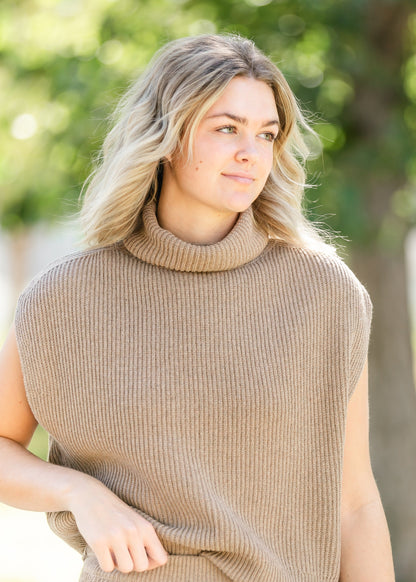 Dark Taupe Ribbed Turtleneck Vest FF Tops