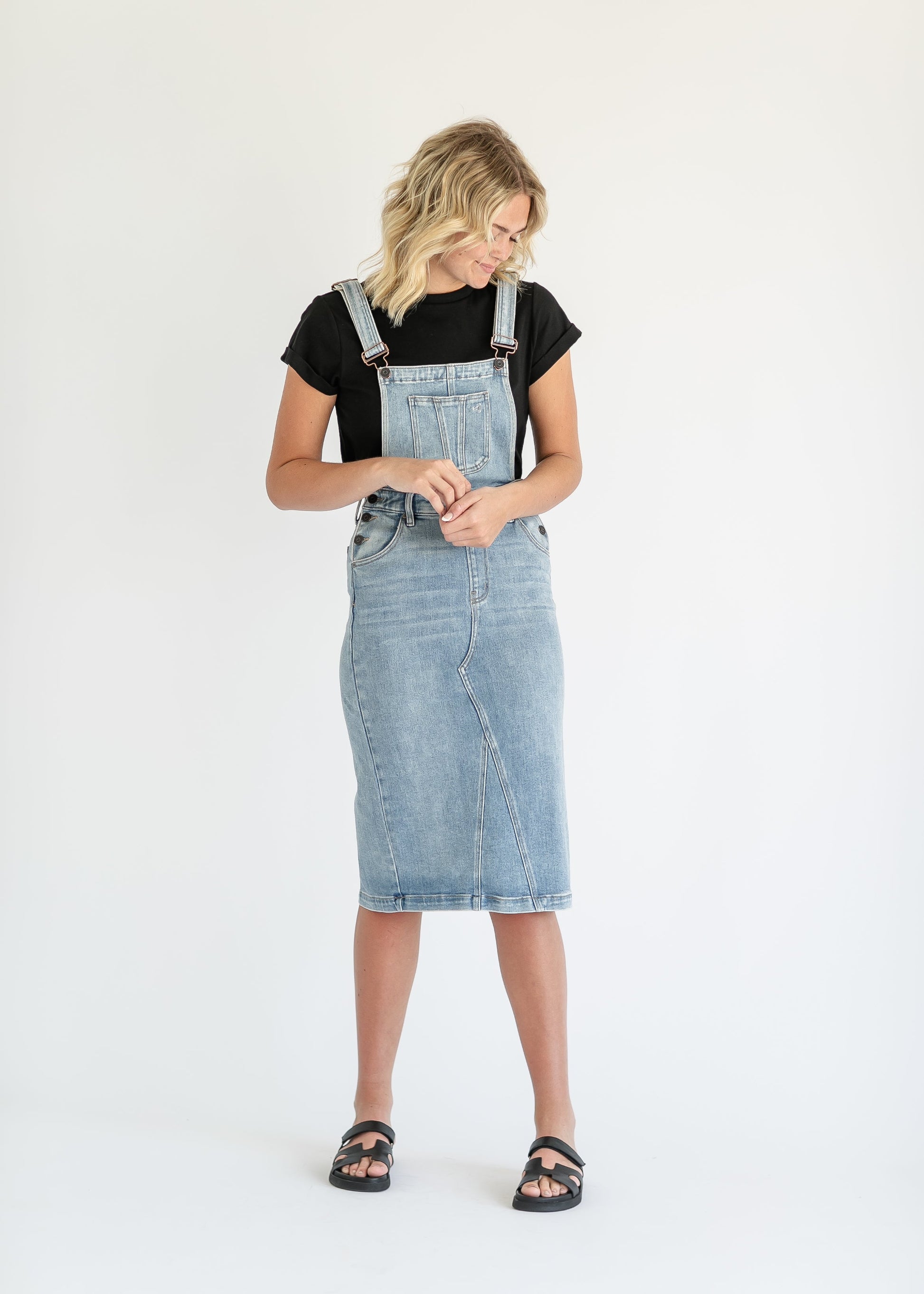 Denim Overall Jumper Midi Dress FF Dresses