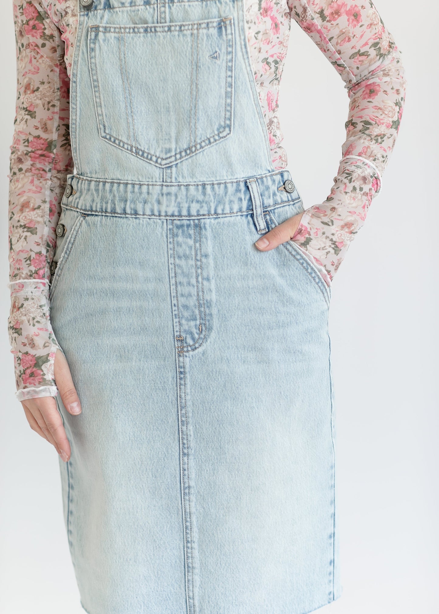 Denim Overall Jumper Raw Hem Midi Dress FF Dresses