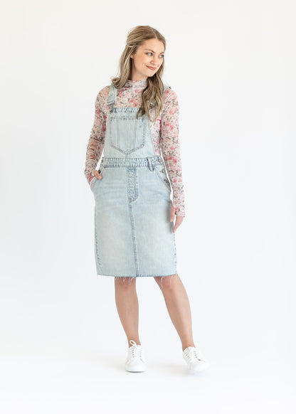 Denim Overall Jumper Raw Hem Midi Dress FF Dresses