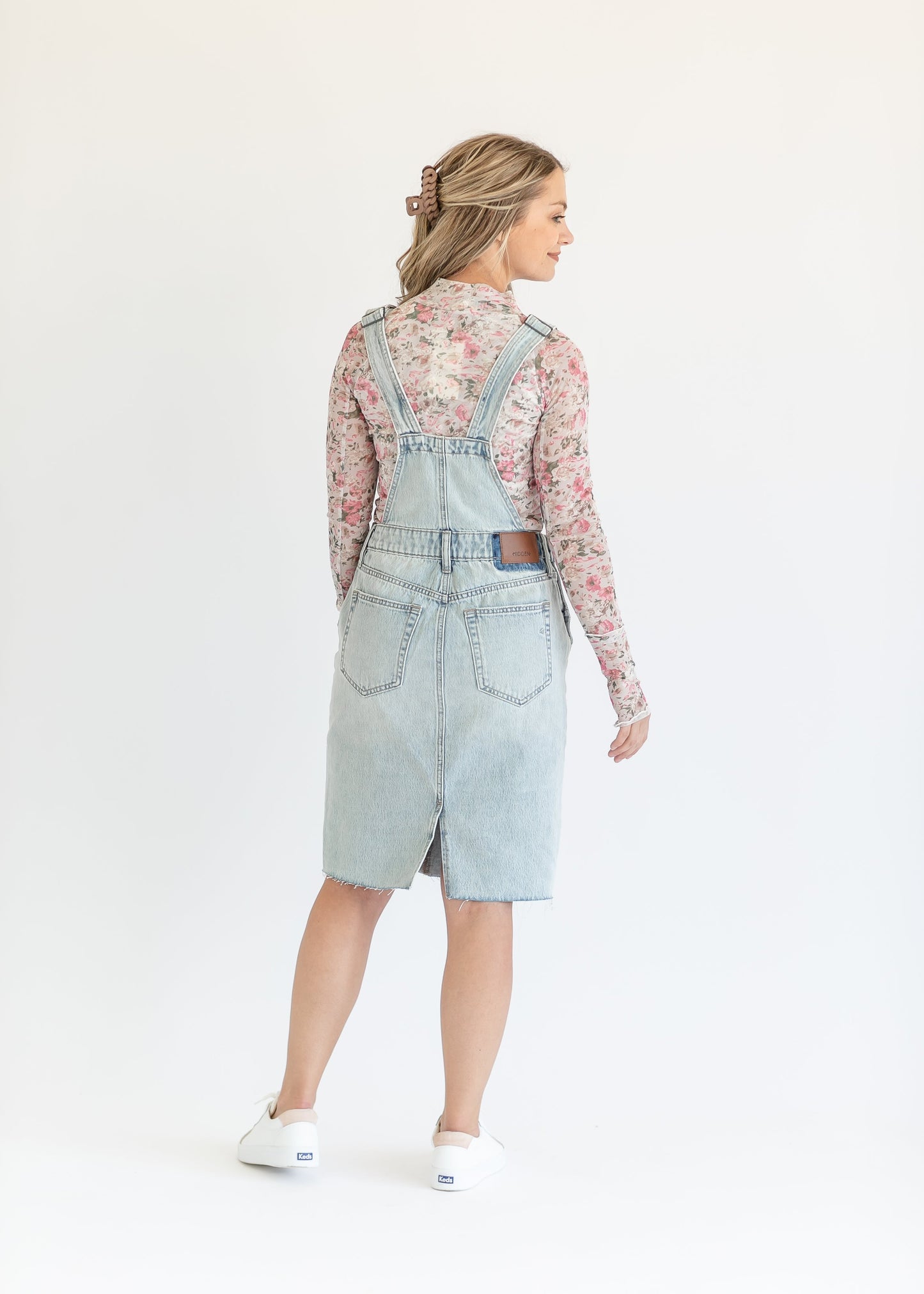 Denim Overall Jumper Raw Hem Midi Dress FF Dresses