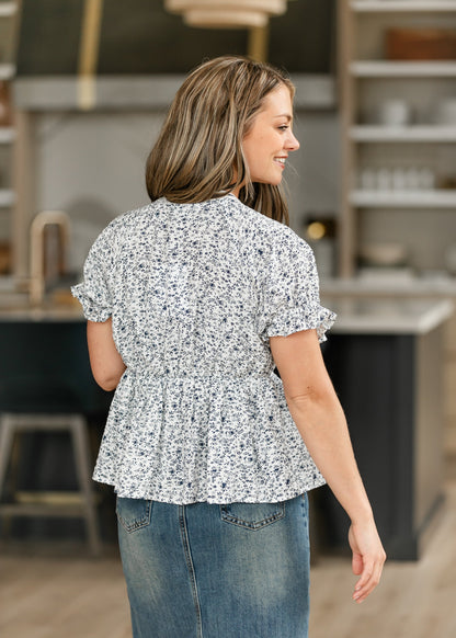 Ditsy Floral Eyelet Trim Top FF Tops